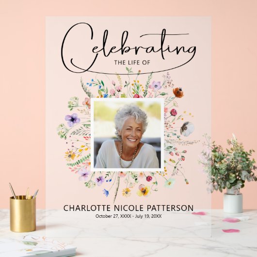 Wildflower Viering van het leven Foto Memorial Acryl Bord (Huwelijk)