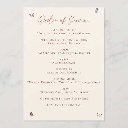 Wildflower Viering van het leven Orde van Service Programmakaart (Achterkant)