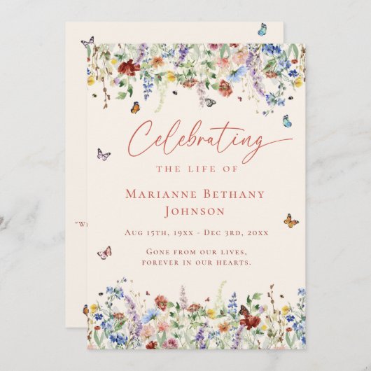 Wildflower Viering van het leven Orde van Service Programmakaart (Voorkant / Achterkant)