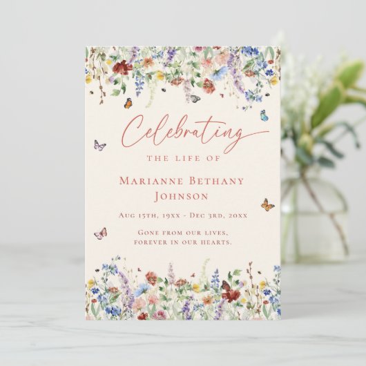 Wildflower Viering van het leven Orde van Service Programmakaart (Staand voorkant)