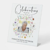 Wildflower Viering van het Leven van Foto Memorial Reclamebord Met Voetstuk (Voorkant)