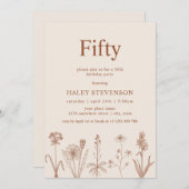 Wildflower Vijftig Beige Terracotta 50ste verjaard Kaart (Voorkant / Achterkant)