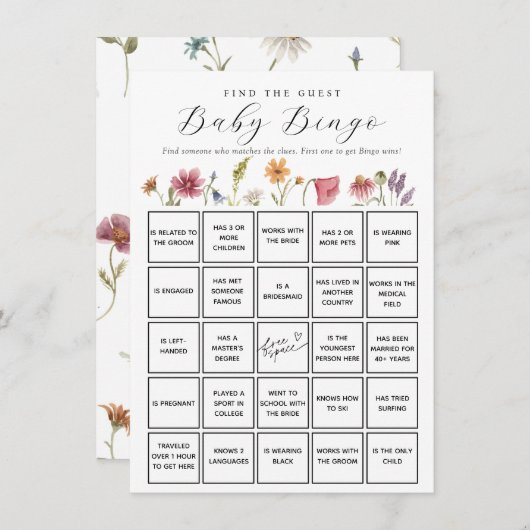 Wildflower Vind de Gast Baby Bingo Game Kaart (Voorkant / Achterkant)