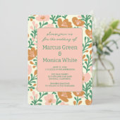 Wildflower Vines Roze Groen Custom QR Code BRUILOF Kaart (Staand voorkant)