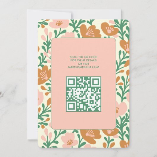 Wildflower Vines Roze Groen Custom QR Code BRUILOF Kaart (Achterkant)