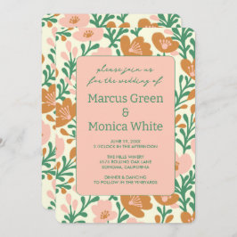 Wildflower Vines Roze Groen Custom QR Code BRUILOF Kaart