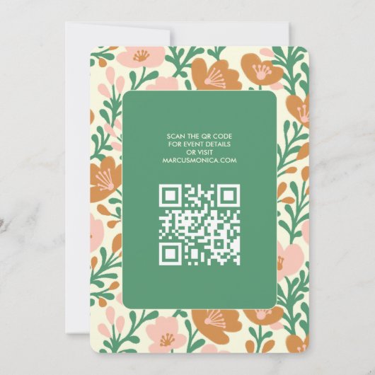 Wildflower Vines Roze Groen Custom QR Code BRUILOF Kaart (Achterkant)