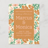 Wildflower Vines Roze Groen Custom Save the Date Briefkaart (Voorkant)