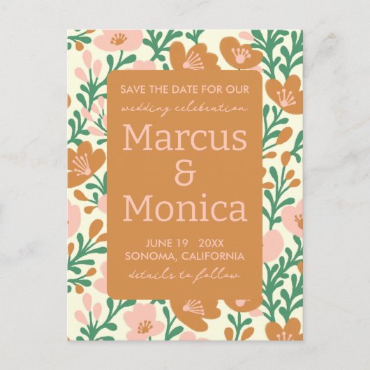 Wildflower Vines Roze Groen Custom Save the Date Briefkaart (Voorkant)