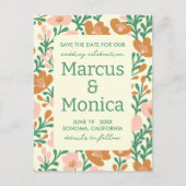 Wildflower Vines Roze Groen Custom Save the Date Briefkaart (Voorkant)