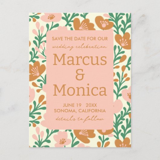 Wildflower Vines Roze Groen Custom Save the Date Briefkaart (Voorkant)