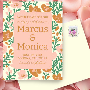 Wildflower Vines Roze Groen Custom Save the Date Briefkaart