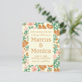 Wildflower Vines Roze Groen Custom Save the Date Briefkaart (Staand voorkant)