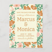 Wildflower Vines Roze Groen Custom Save the Date Briefkaart (Voorkant)