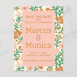 Wildflower Vines Roze Groen Custom Save the Date Briefkaart