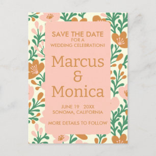 Wildflower Vines Roze Groen Custom Save the Date Briefkaart