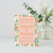 Wildflower Vines Roze Groen Custom Save the Date Briefkaart (Staand voorkant)