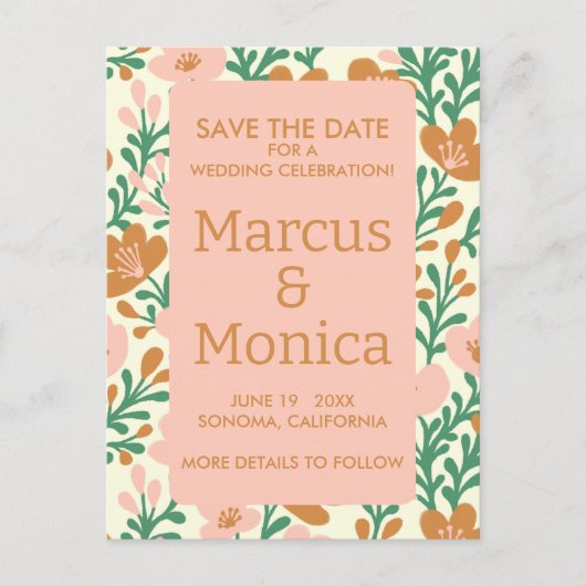 Wildflower Vines Roze Groen Custom Save the Date Briefkaart (Voorkant)