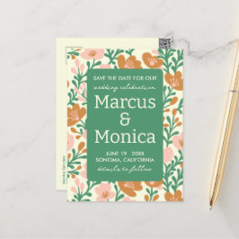 Wildflower Vines Roze Groen Custom Save the Date Briefkaart