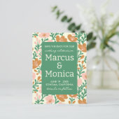 Wildflower Vines Roze Groen Custom Save the Date Briefkaart (Staand voorkant)