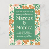 Wildflower Vines Roze Groen Custom Save the Date Briefkaart (Voorkant)