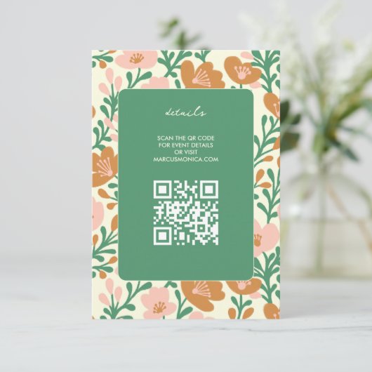 Wildflower Vines Roze Groen Custom WEDDING Informatiekaartje (Staand voorkant)