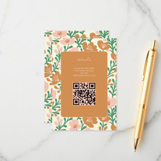 Wildflower Vines Roze Groen Custom WEDDING Informatiekaartje (Voorkant / Achterkant in situ)