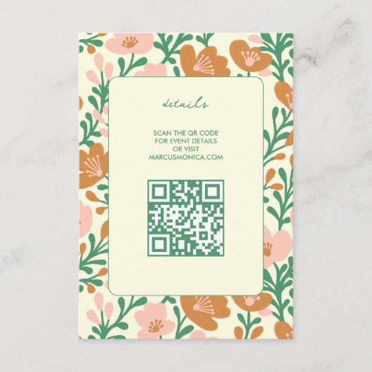 Wildflower Vines Roze Groen Custom WEDDING Informatiekaartje (Voorkant)