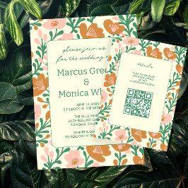Wildflower Vines Roze Groen Custom WEDDING Informatiekaartje