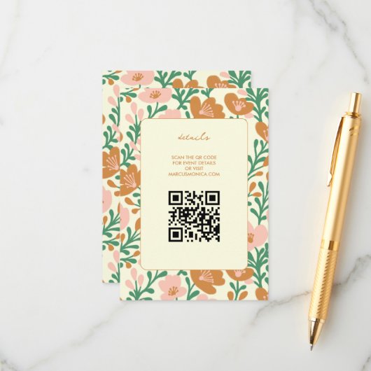 Wildflower Vines Roze Groen Custom WEDDING Informatiekaartje (Voorkant / Achterkant in situ)