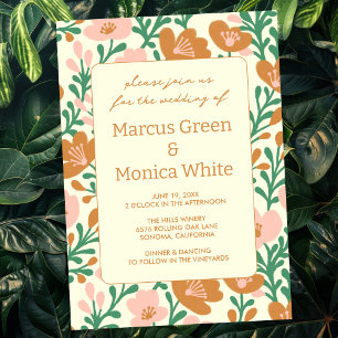 Wildflower Vines Roze Groen Custom WEDDING Kaart