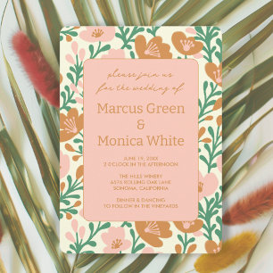 Wildflower Vines Roze Groen Custom WEDDING Kaart