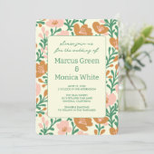 Wildflower Vines Roze Groen Custom WEDDING Kaart (Staand voorkant)