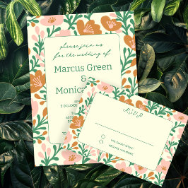 Wildflower Vines Roze Groen Custom WEDDING RSVP Kaartje