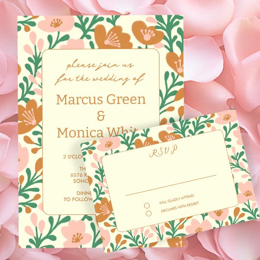 Wildflower Vines Roze Groen Custom WEDDING RSVP Kaartje