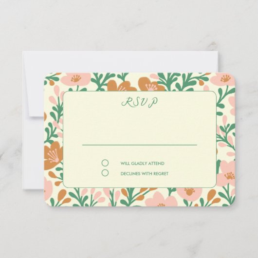 Wildflower Vines Roze Groen Custom WEDDING RSVP Kaartje (Voorkant)
