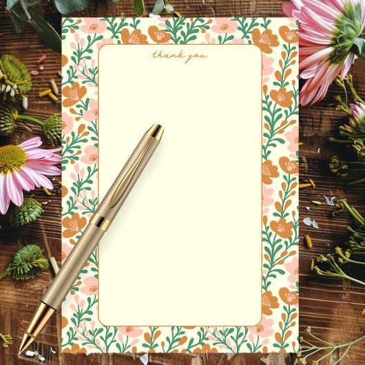 Wildflower Vines Roze Groen Elegant Bloemen Custom Bedankkaart