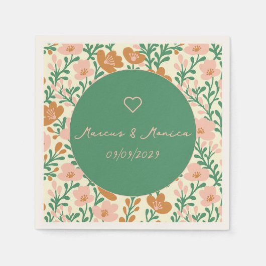 Wildflower Vines Roze Groen Elegant Huwelijk Custo Servet (Voorkant)