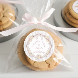 Wildflower Vintage Bow Onederful Girl 1st Birthday Ronde Sticker