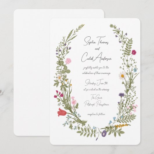 Wildflower Vintage bruiloft Kaart (Voorkant / Achterkant)