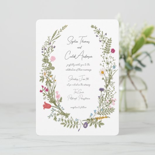 Wildflower Vintage bruiloft Kaart (Staand voorkant)