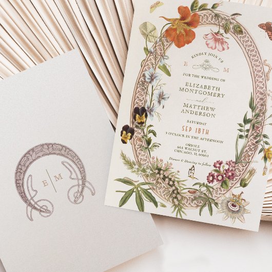 Wildflower Vintage bruiloft uitnodiging Mauve Roos