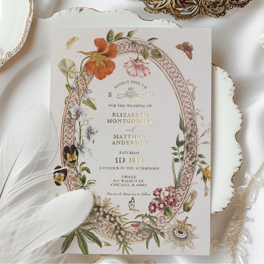 Wildflower Vintage bruiloft uitnodiging Mauve Roos