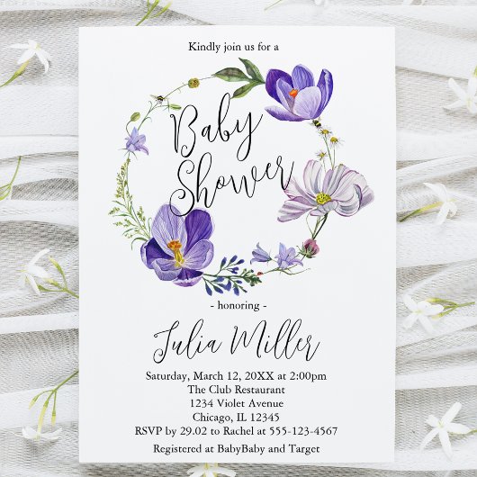 Wildflower Violet Baby shower Kaart