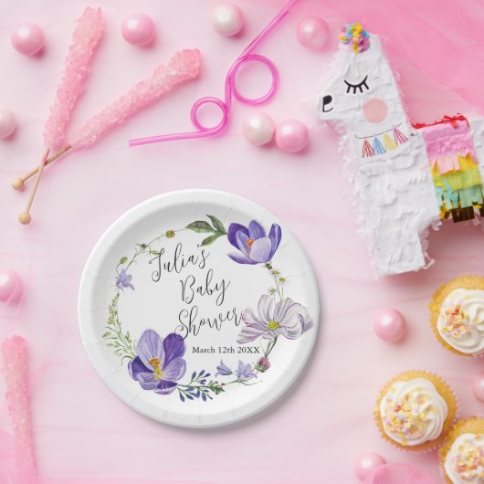 Wildflower Violet Baby shower Papieren Bordje (Feest)