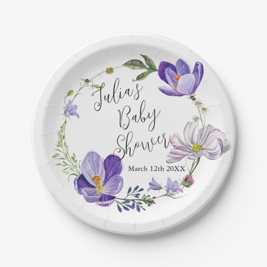 Wildflower Violet Baby shower Papieren Bordje (Voorkant)