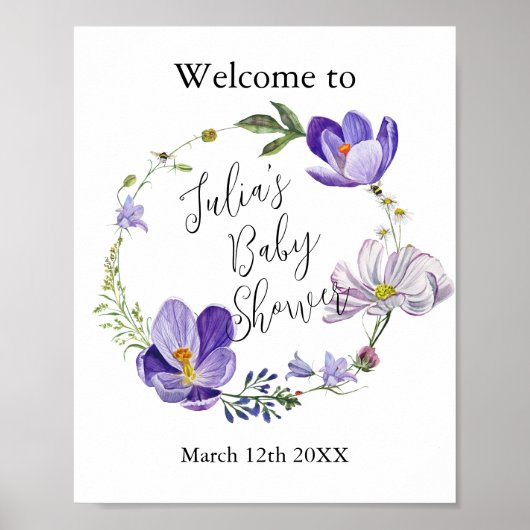 Wildflower Violet Baby shower Poster (Voorkant)