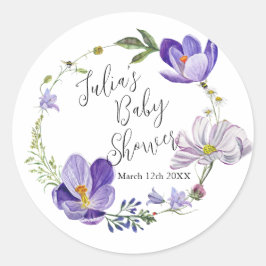 Wildflower Violet Baby shower Ronde Sticker