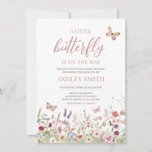 Wildflower vlinder Baby shower Kaart (Voorkant)