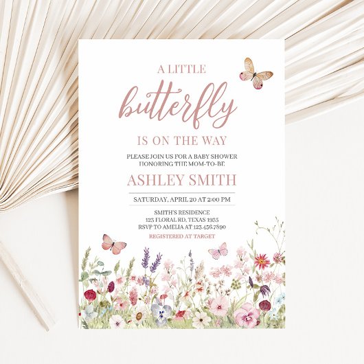 Wildflower vlinder Baby shower Kaart